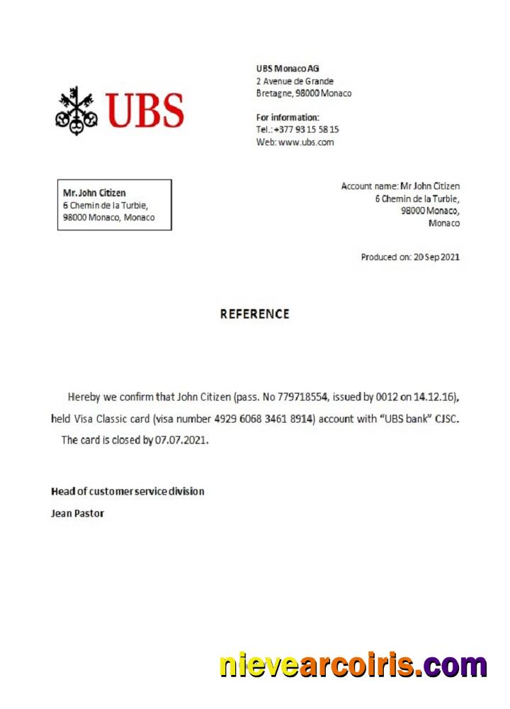 Monaco UBS bank closure reference